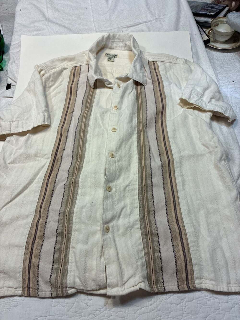 Indigenous One Weave Handwoven 100% Organic Cotton Striped Button-Up Shirt